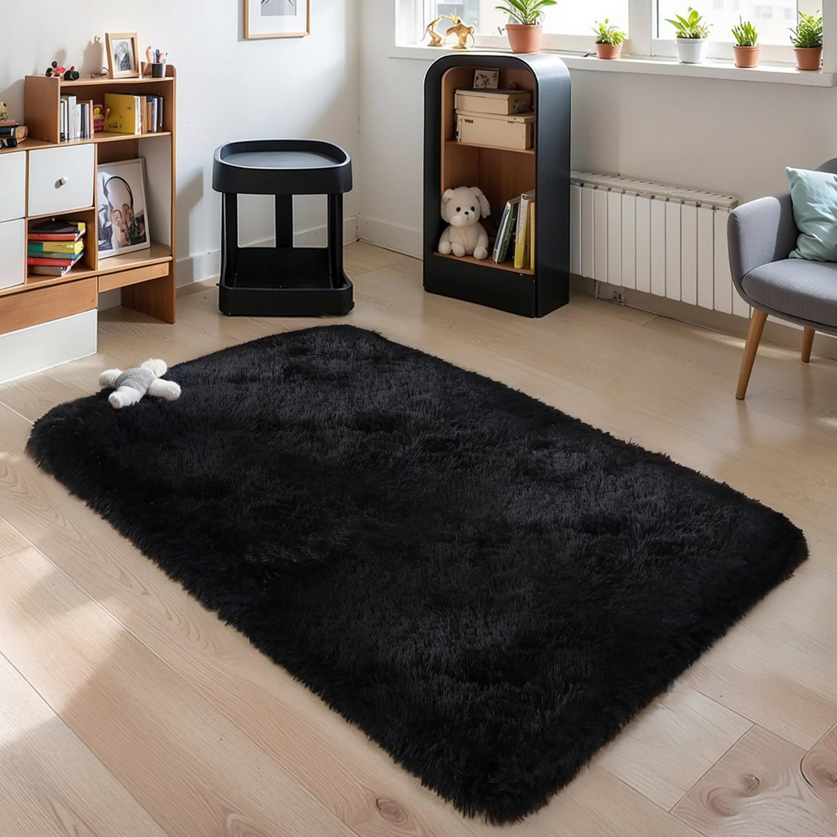 KICHOWUA 4x6 Fluffy Fuzzy Kids Shag Rainbow Rug for Girls Bedroom Playroom