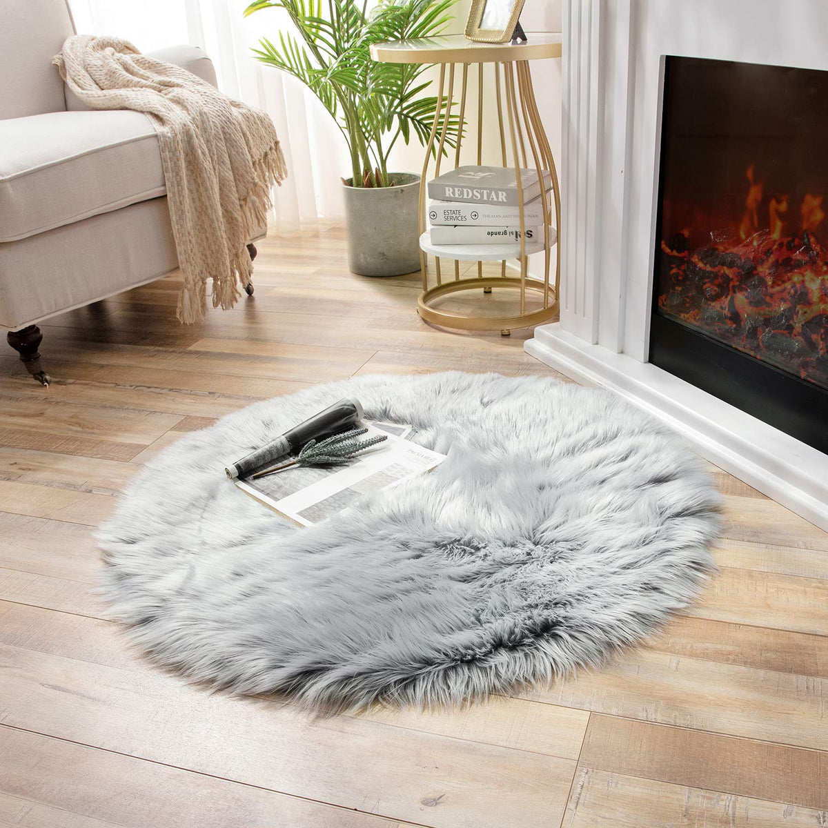 Ashler Faux Fur Rug, White, 2 x 6 Ft, Machine Washable
