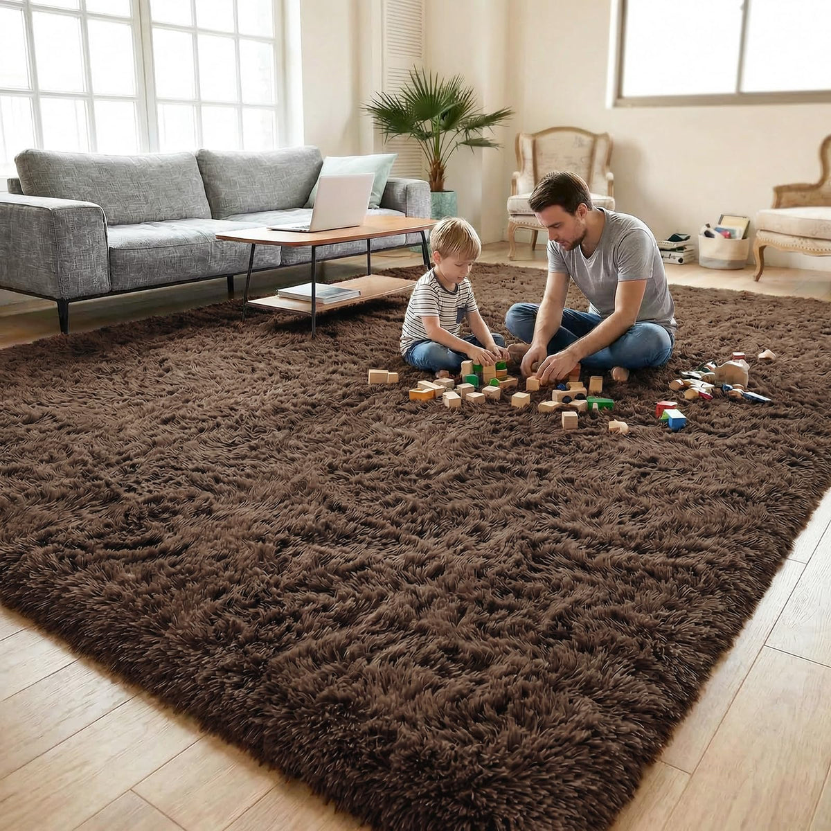 DweIke Fluffy Blue Shag Rugs for Bedroom Living Room, 4x6 Feet Soft Plush Tie-Dyed Light SkyBlue Girls Boys Kids Rug, Upgraded Non-Slip and Machine Washable Carpet for Dorm Nursery Classroom Decor