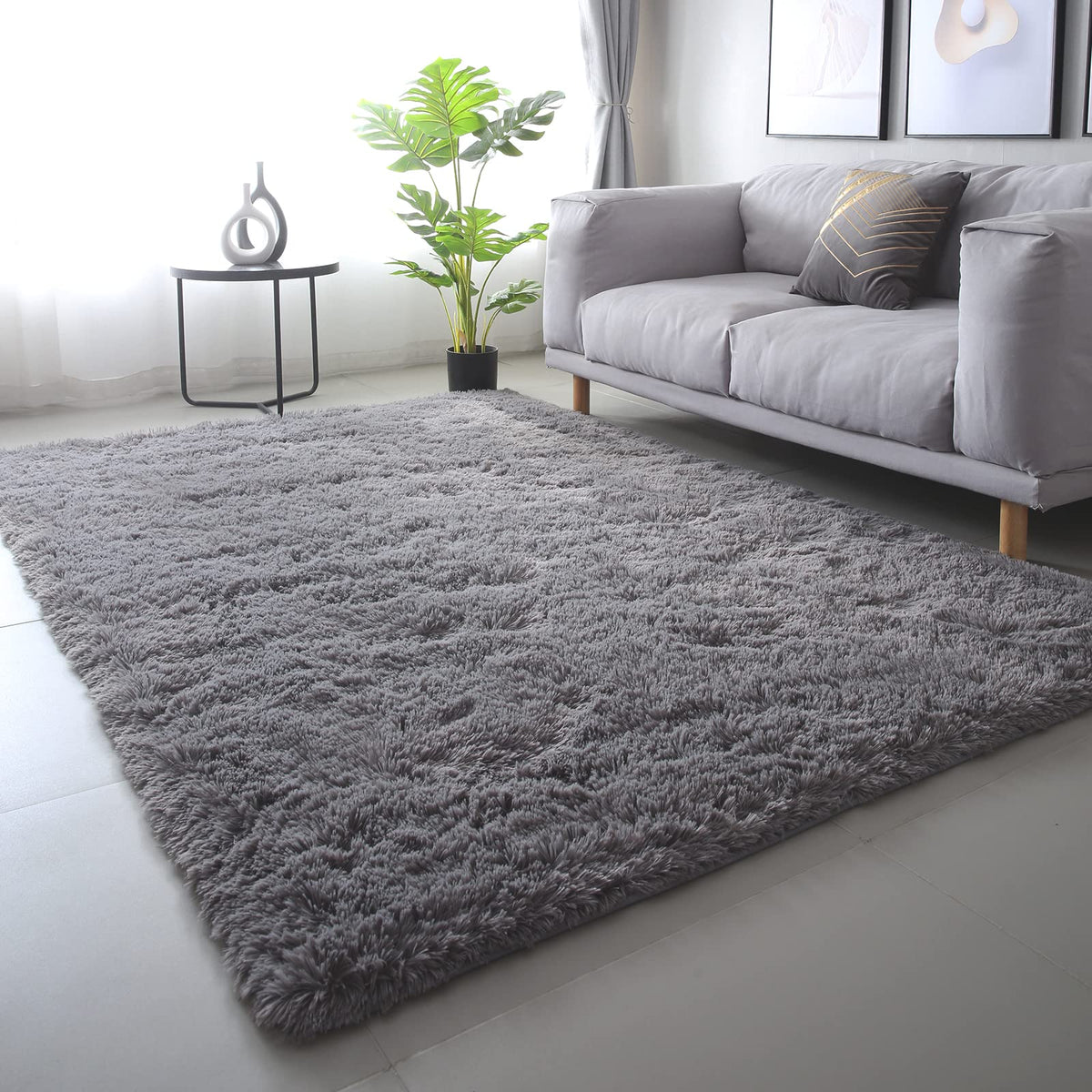 CAIYUECS White Fluffy Bedroom Rug 5x7 – Ultra Soft Shag Dorm Decor