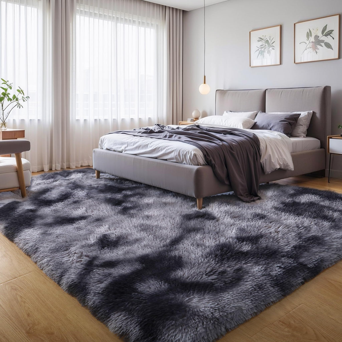KICHOWUA 4x6 Fluffy Fuzzy Kids Shag Rainbow Rug for Girls Bedroom Playroom