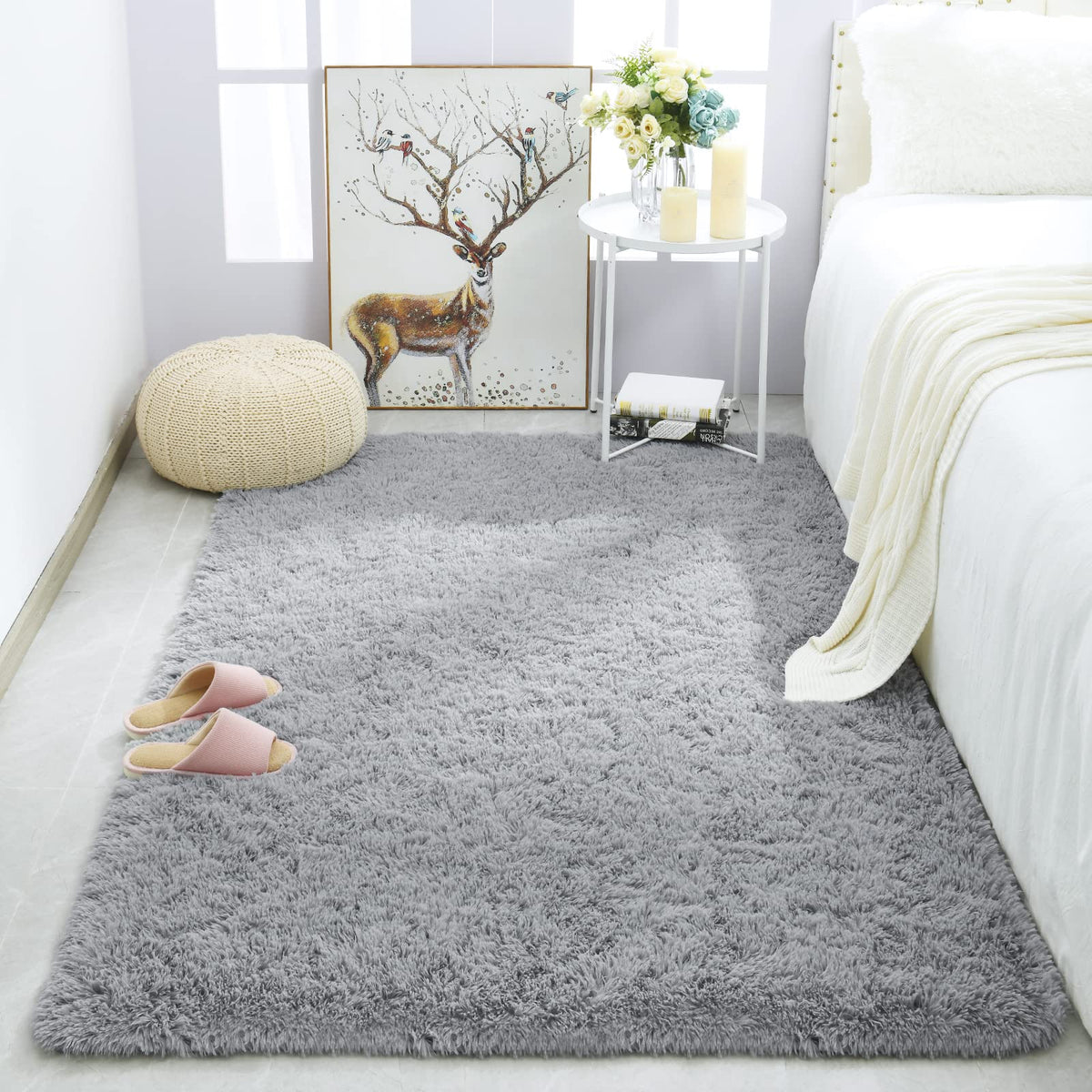 Merelax Soft Modern Indoor Large Shaggy Rug for Livingroom Bedroom Dorm Kids Room Home Decor, Non-Slip Plush Fluffy Furry Fur Area Rugs Comfy Nursery Accent Floor Carpet 9x12 Feet, Black