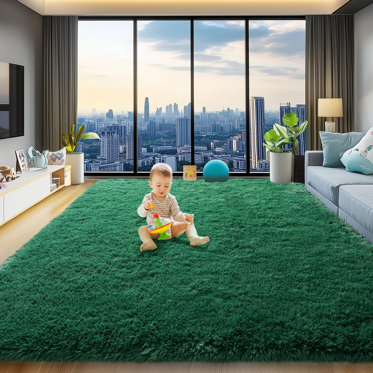 qulint Large Area Rug for Living Room 10x14, Fluffy Tan Rug for Bedroom