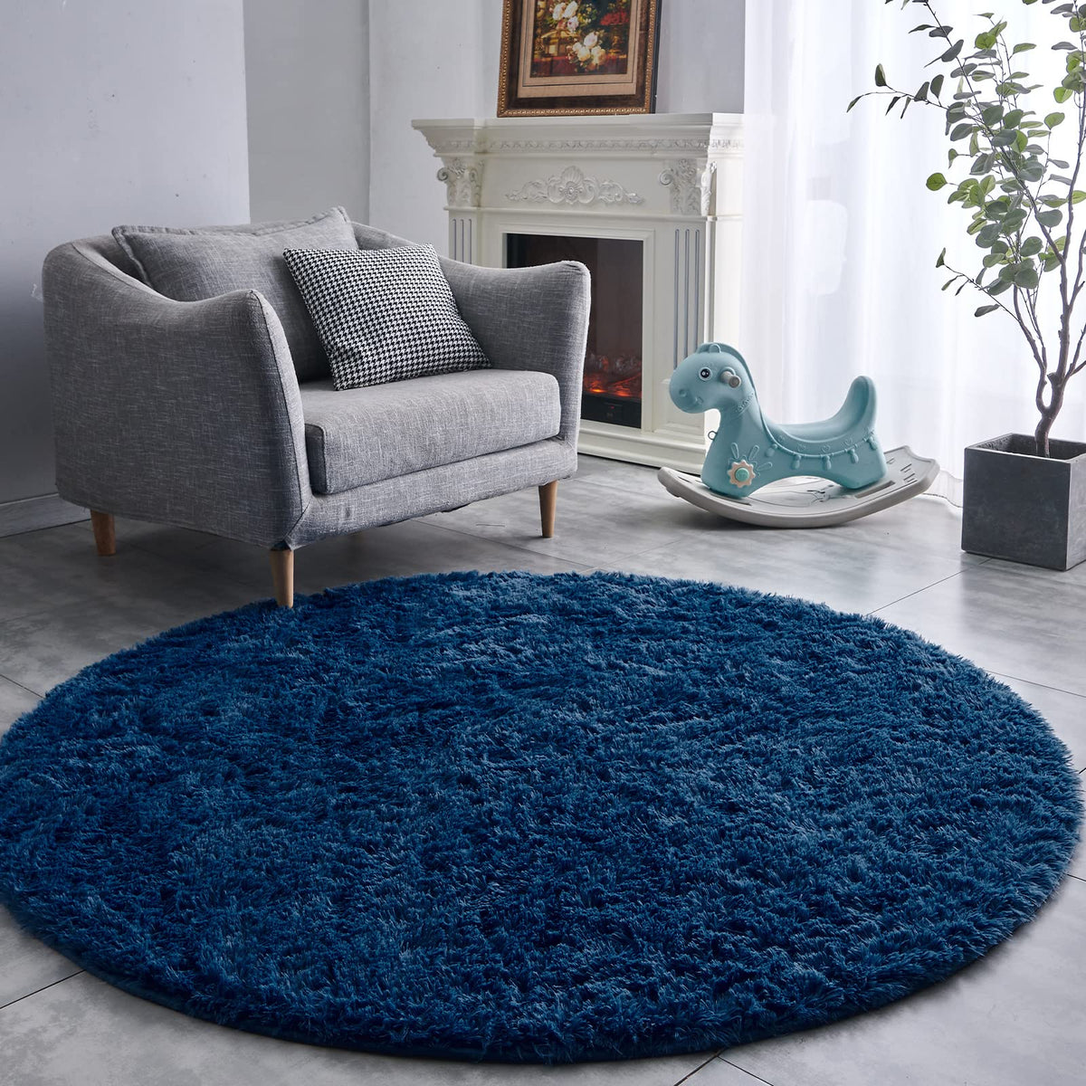 FJZFING Grass Green Round Rug Ultra-Soft Plush Modern 5x5 Circle Area Rug for Kid's Bedroom, Fluffy Shag Circular Rug for Nursery Room, Cute Grass Green Carpet for Teen's Room