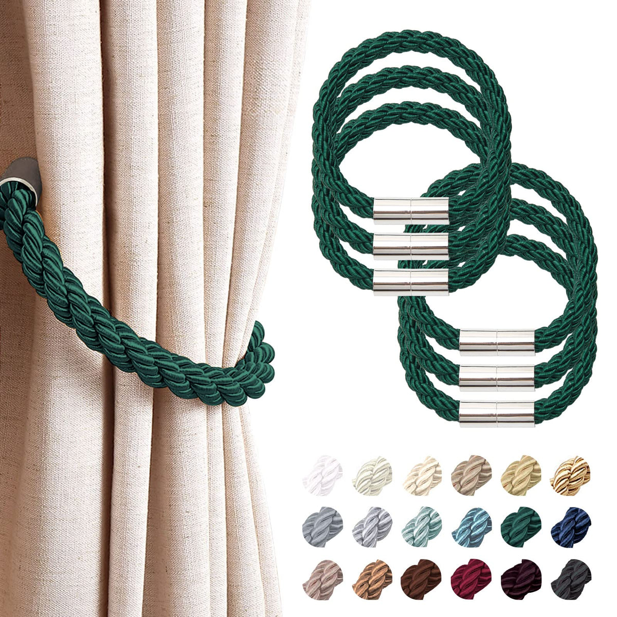NICEEC 2 Pack Strong Magnetic Curtain Tiebacks Modern Simple Style Drape Tie Backs Convenient Decorative Weave Rope Curtain Holdbacks for Thin or Thick Home & Office Window Draperies (Beige)