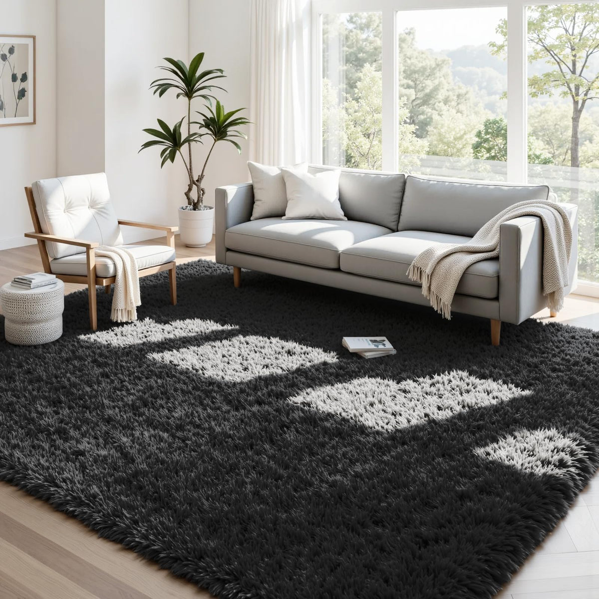 8x10 Fluffy Shag Area Rugs for Living Room Bedroom: Soft Carpet Gray Camel