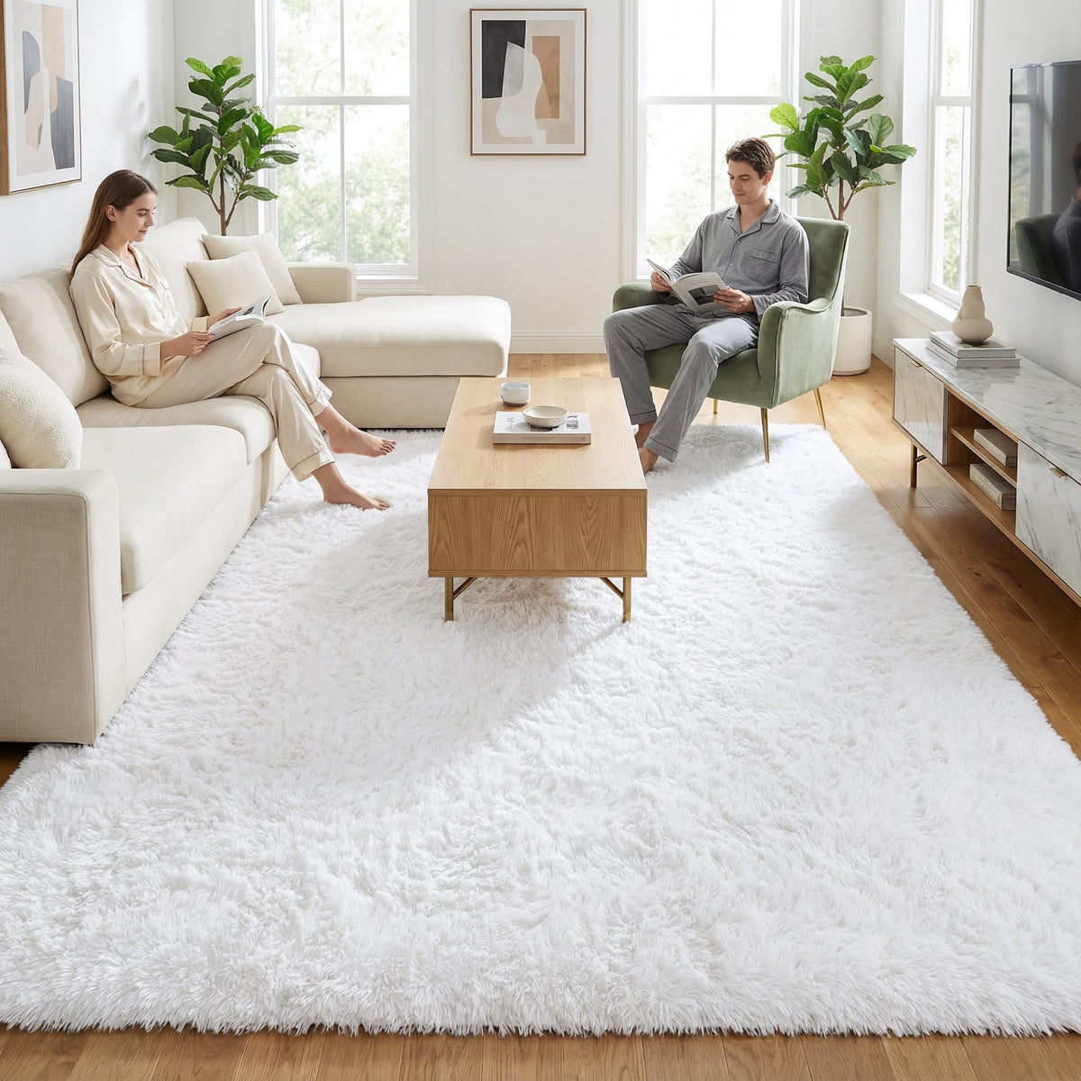 Merelax Soft Modern Indoor Large Shaggy Rug for Livingroom Bedroom Dorm Kids Room Home Decor, Non-Slip Plush Fluffy Furry Fur Area Rugs Comfy Nursery Accent Floor Carpet 9x12 Feet, Black