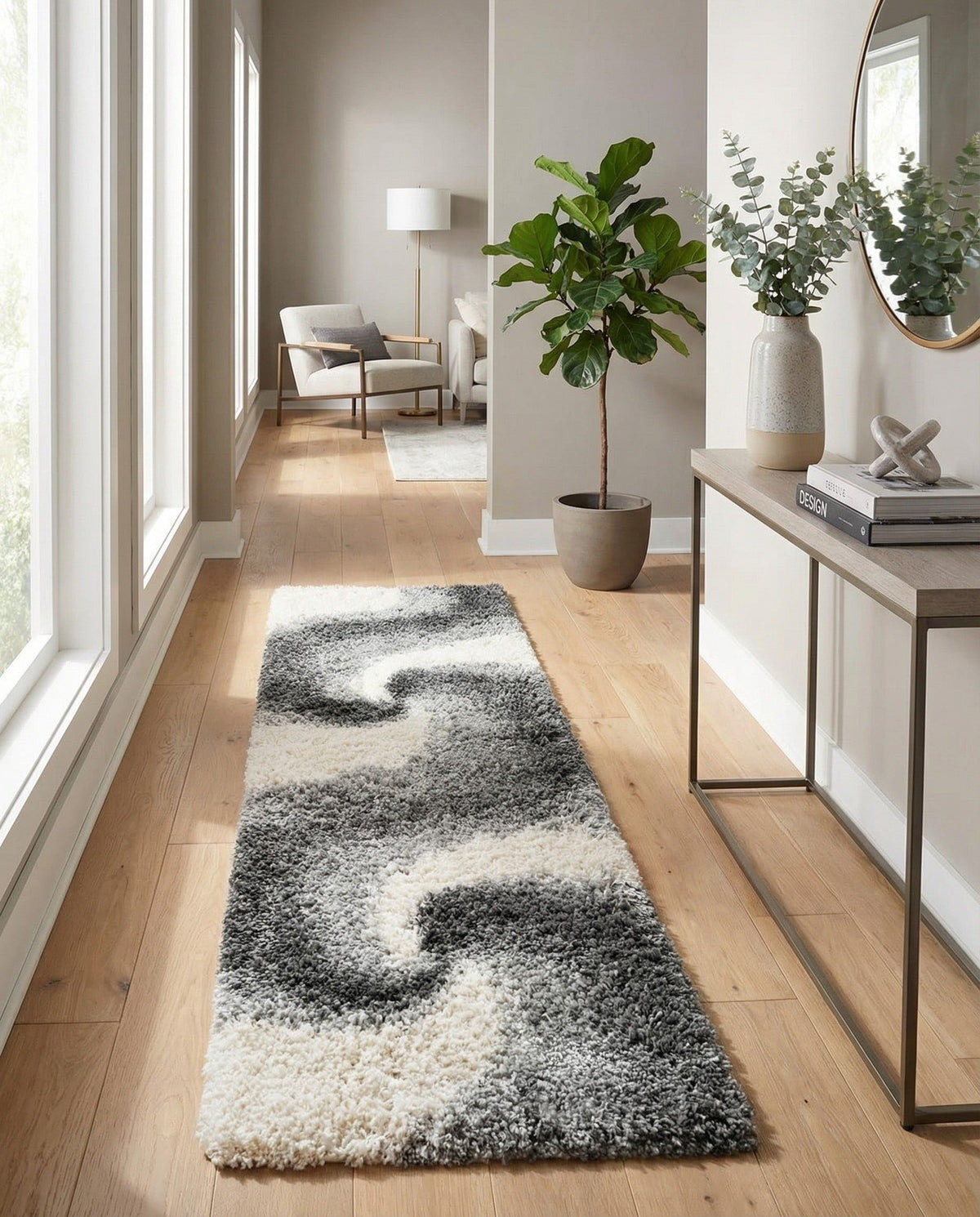 Rugs.com - Soft Touch Shag Rug – 4' 1 x 6' 1 Khaki Shag Rug – Plush Abstract Design for Bedrooms, Living Rooms, and Home Offices