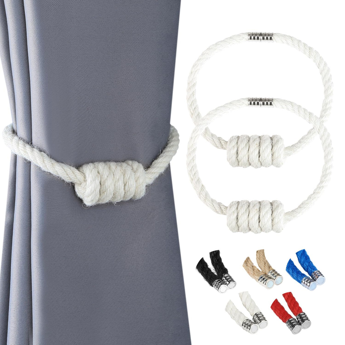 BEL AVENIR Magnetic Jute Curtain Tiebacks 2 Pack Hand-Woven Curtain Ties