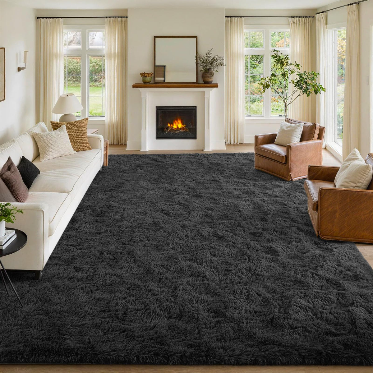 8x10 Area Rugs for Living Room Fluffy Carpet(Black)