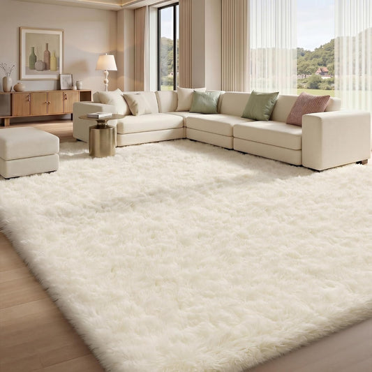 Sour Lemon 8x10 Area Rugs for Bedroom Living Room, Fluffy Shag Cream