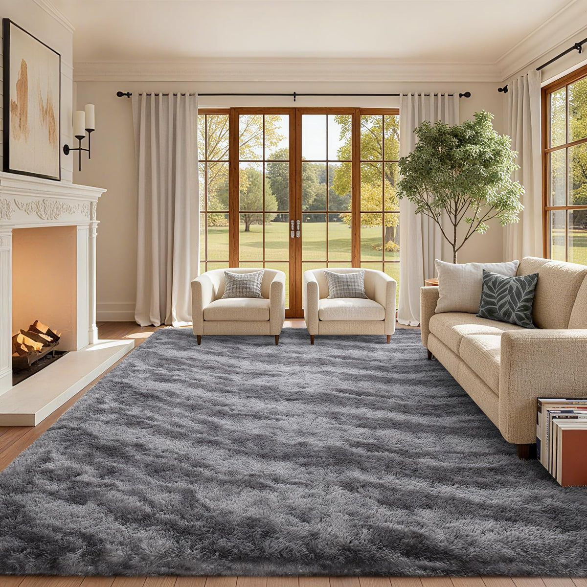 8x10 Ft Extra Large Shag Rugs for Living Room, Tie Dyed Ultra Soft Fluffy Furry Area Rugs for Bedroom Indoor Floor, Aesthetic Carpet for Kids Home Decor (Dark Grey)