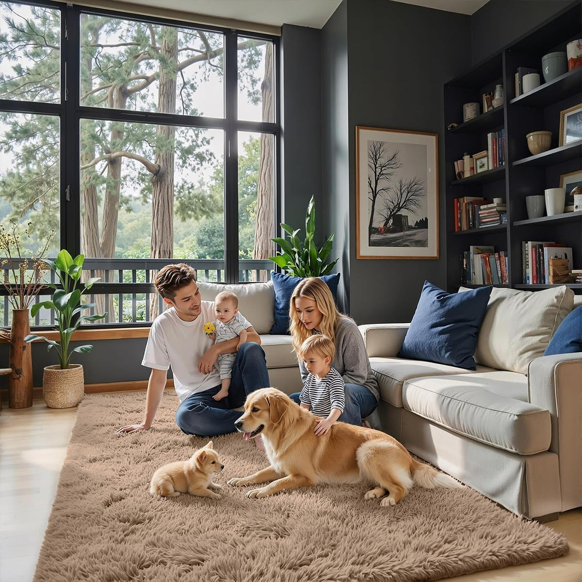 8x10 Area Rugs for Living Room,Cream Large Shaggy Carpet Plush Furry Rug