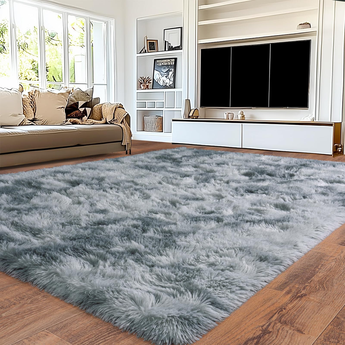 8x10 Area Rugs for Living Room, Cream White Soft Fuzzy Large Shaggy Rug