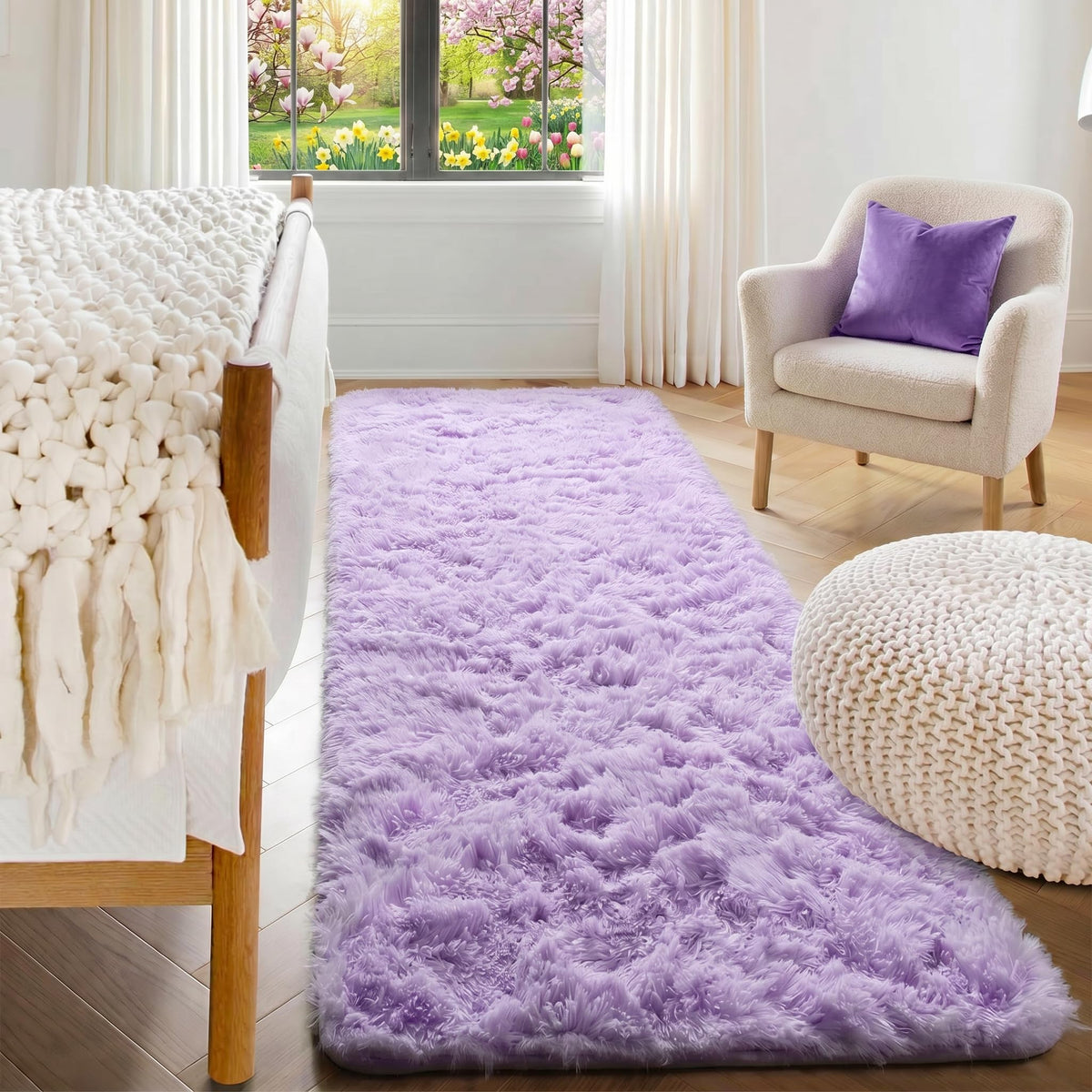 Light Pink Fluffy Round Rug Circle Area Rugs 4ft for Girls Kids Bedroom