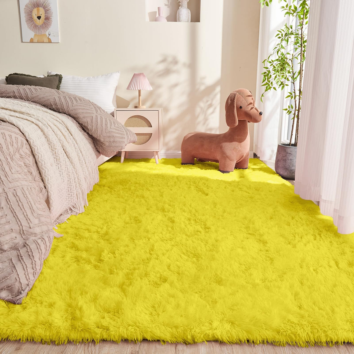 OPPODREAM 5x7 Beige Rugs for Bedroom, Ultra-Soft Fluffy Area Rugs for Living Room, 5 x 7 Shag Carpet for Nursery, Kids, Girl, Boy, Baby, Plush, Fuzzy, Shaggy, Cute Home Decor