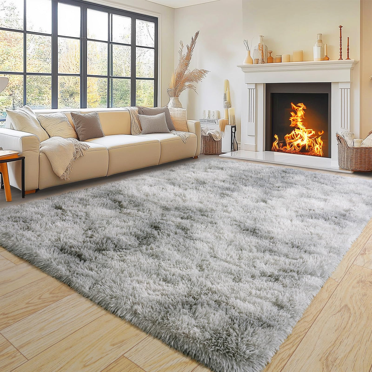 Pionblank 8x10 Rug for Living Room, Fluffy Large Area Rug, Cream White