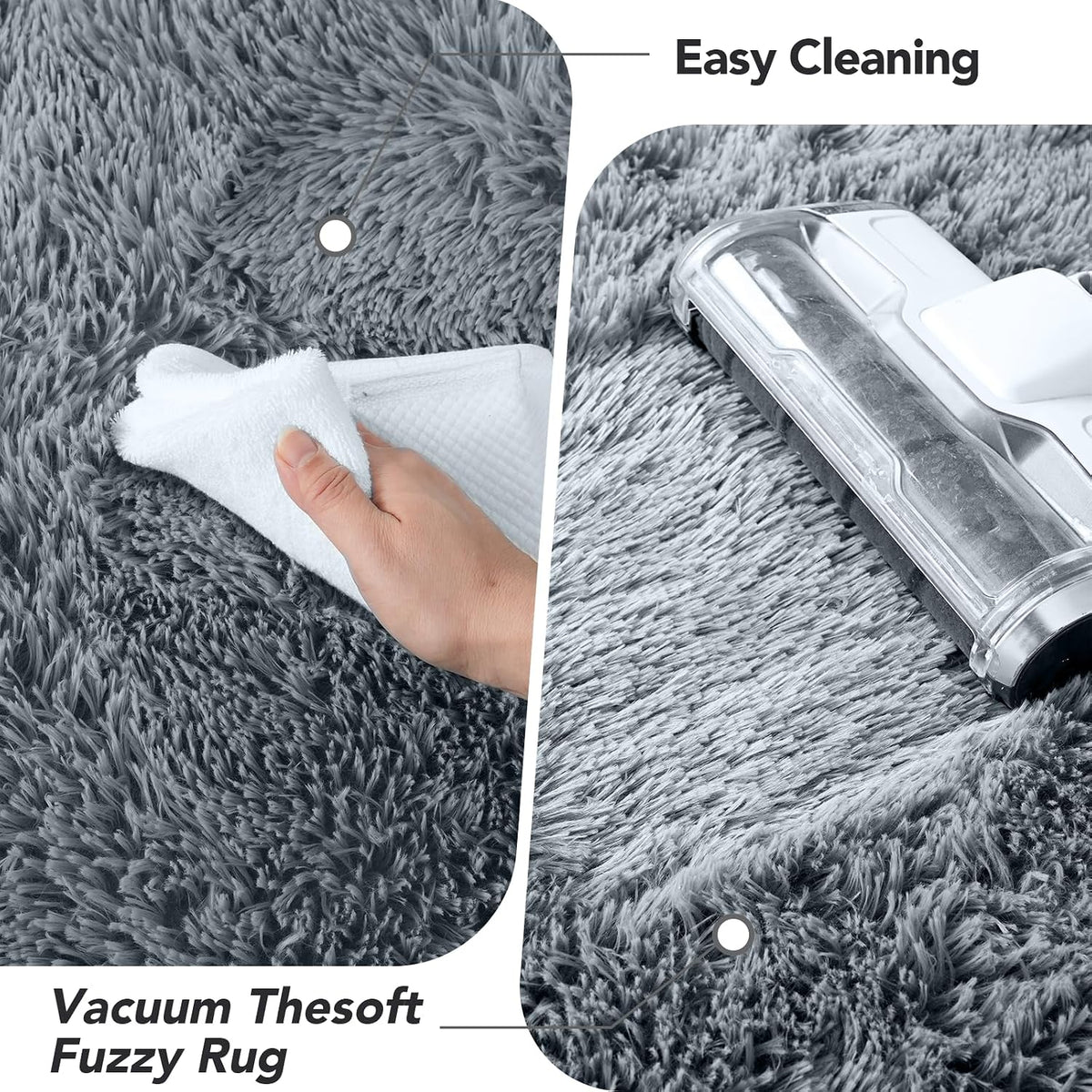 Grey Shag Rug for Living Room 6x9 - Soft Fluffy Plush Area Carpet