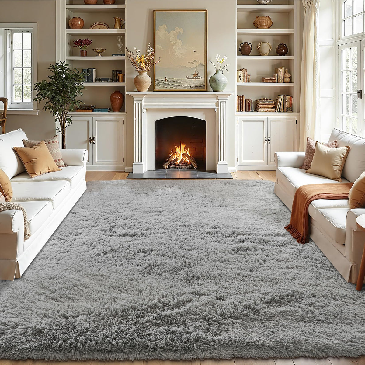 White Fluffy Area Rugs for Bedroom - 5x7 Soft Plush Shag Rug for Living Room Nursery Kids Room - Non Slip Fuzzy Shaggy Floor Carpets for Girls Boys Play Room Dorm Decor,Cream White