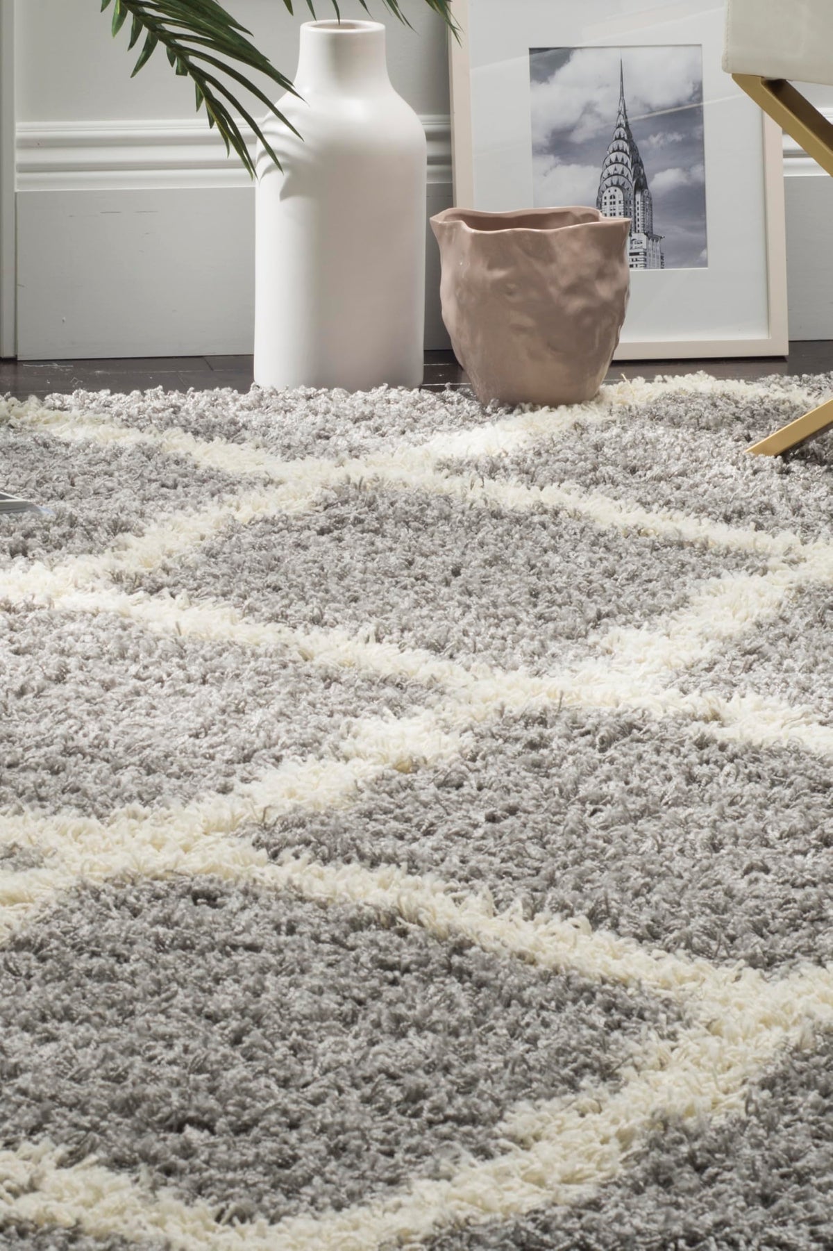 SAFAVIEH Dallas Shag Collection 8' x 10' Beige/Ivory SGD257D Trellis Non-Shedding Living Room Bedroom Dining Room Entryway Plush 1.5-inch Thick Area Rug
