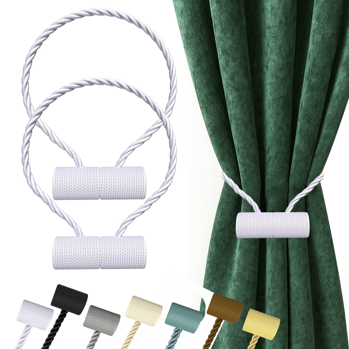 Hion Magnetic Curtain Tiebacks Black 2pcs, Curtain Holdbacks Hooks Holders