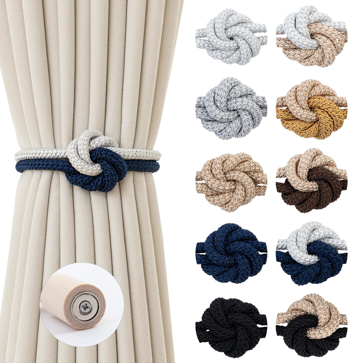 Magnetic Curtain Tiebacks Holdbacks Rope Curtain Tie Backs Outdoor Contoeey