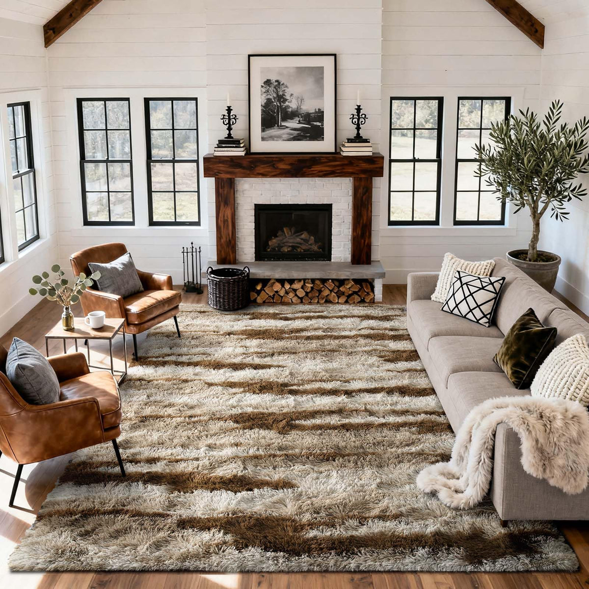 8x10 Ft Extra Large Shag Rugs for Living Room, Tie Dyed Ultra Soft Fluffy Furry Area Rugs for Bedroom Indoor Floor, Aesthetic Carpet for Kids Home Decor (Dark Grey)