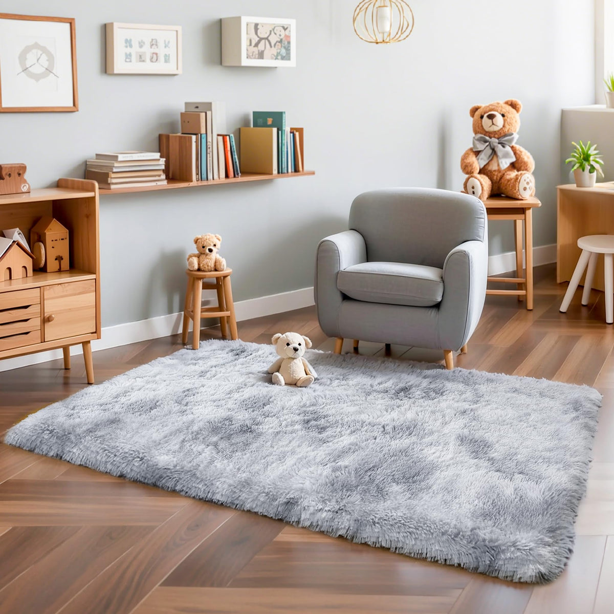 KICHOWUA 4x6 Fluffy Fuzzy Kids Shag Rainbow Rug for Girls Bedroom Playroom