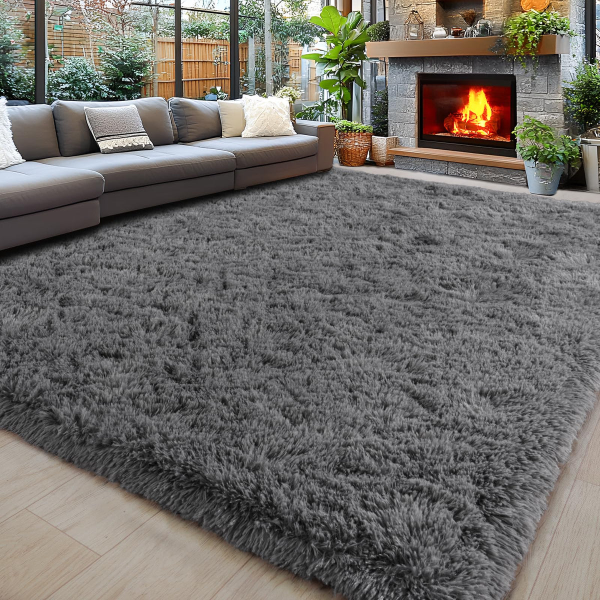 8x10 Area Rugs for Living Room, Cream White Soft Fuzzy Large Shaggy Rug