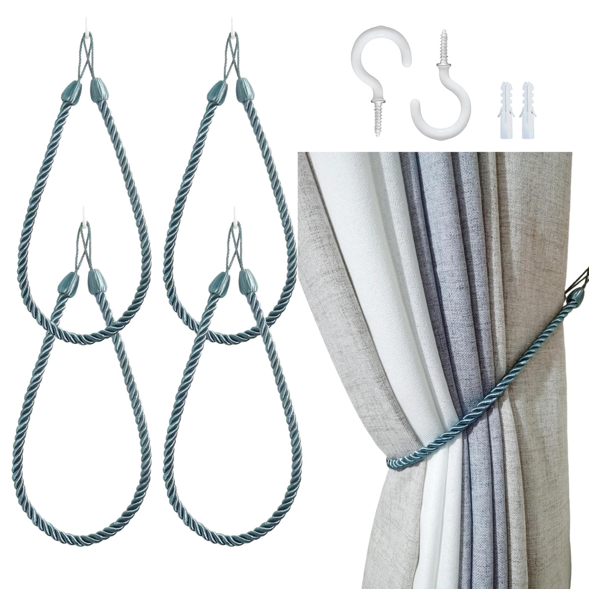 Curtain Tiebacks Ropes, Curtain Tie Backs Holdbacks Black 2 Pack