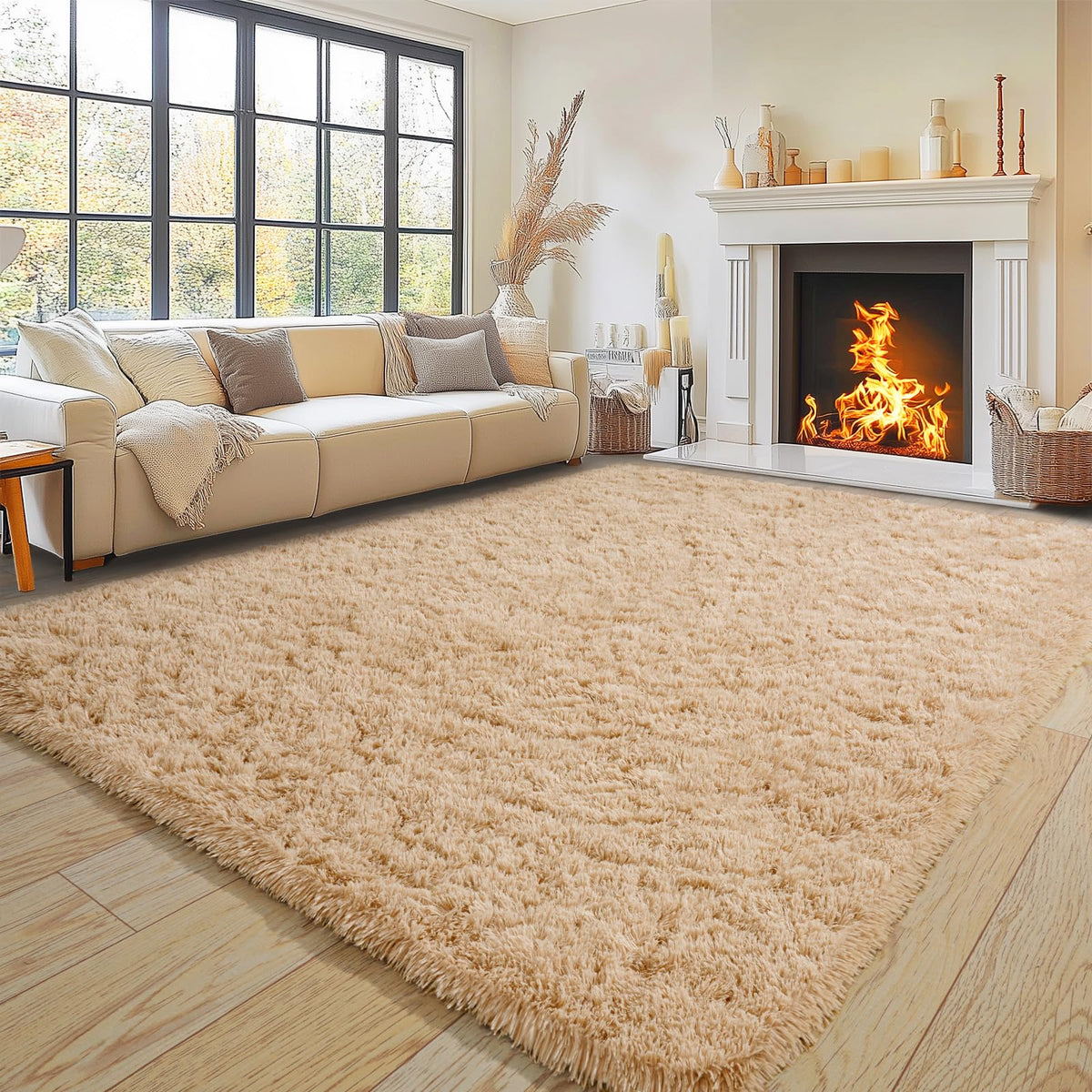 Pionblank 8x10 Rug for Living Room, Fluffy Large Area Rug, Cream White