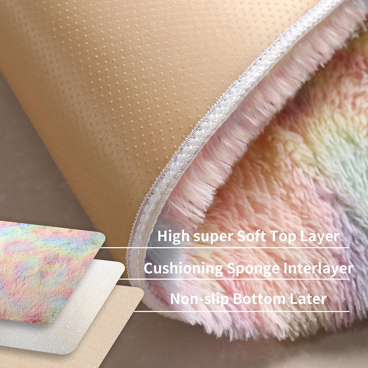 KICHOWUA 4x6 Fluffy Fuzzy Kids Shag Rainbow Rug for Girls Bedroom Playroom