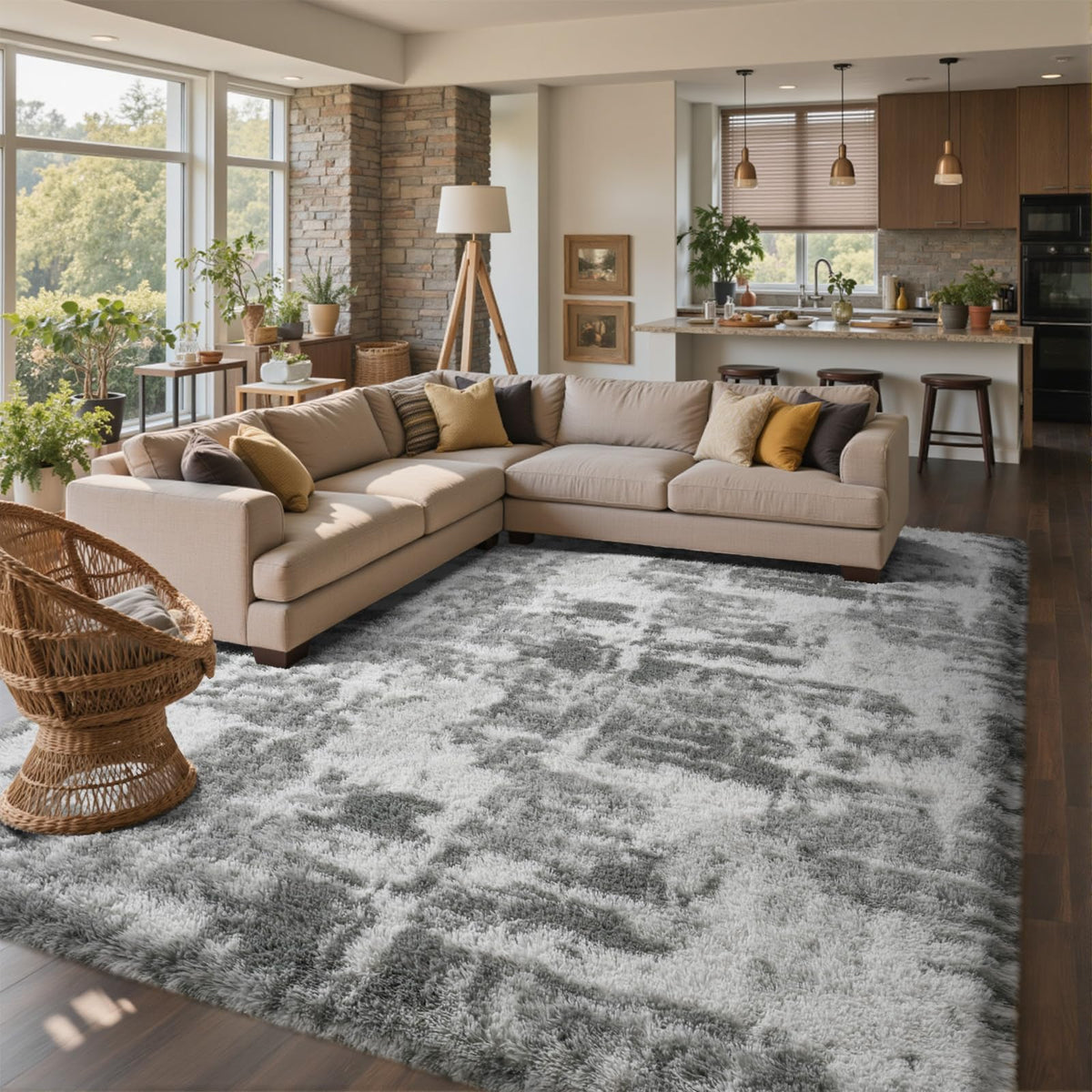 8x10 Ft Extra Large Shag Rugs for Living Room, Tie Dyed Ultra Soft Fluffy Furry Area Rugs for Bedroom Indoor Floor, Aesthetic Carpet for Kids Home Decor (Dark Grey)