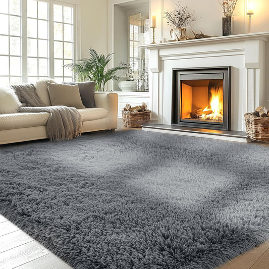 Grey Shag Rug for Living Room 6x9 - Soft Fluffy Plush Area Carpet