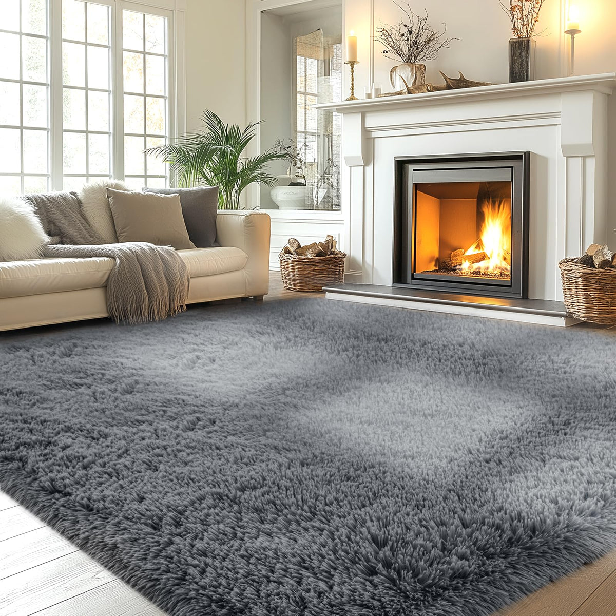Grey Shag Rug for Living Room 6x9 - Soft Fluffy Plush Area Carpet