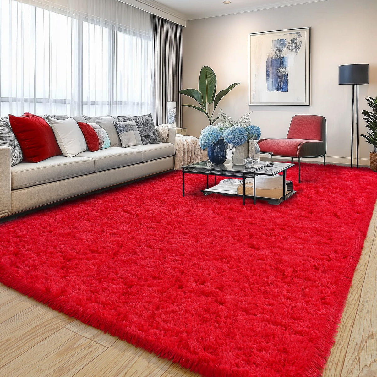 Pionblank 8x10 Rug for Living Room, Fluffy Large Area Rug, Cream White