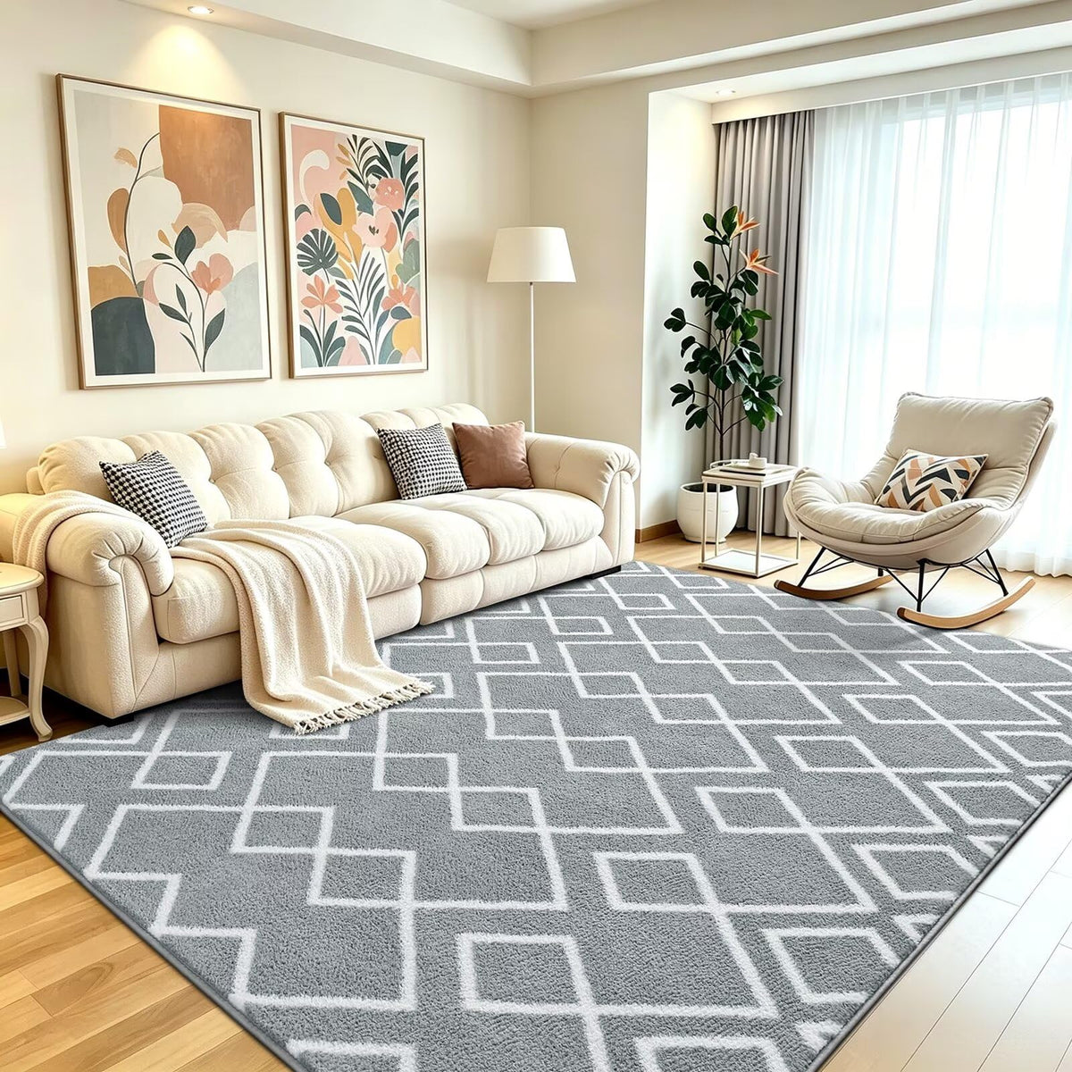 5x7 Black Fluffy Shag Area Rug for Living Room Bedroom