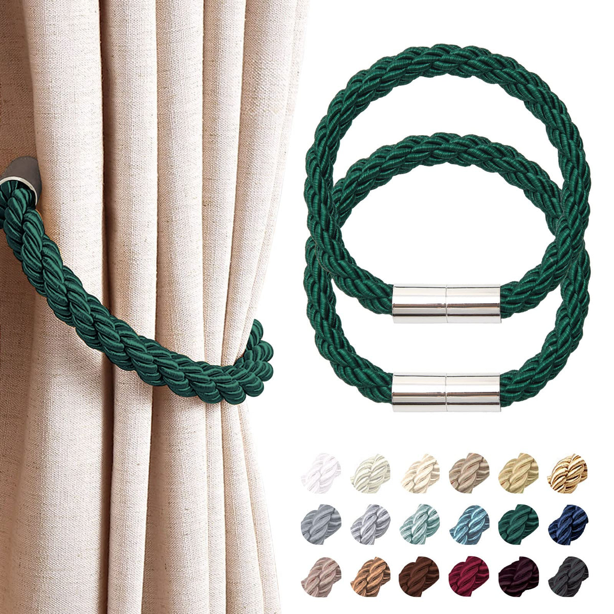 NICEEC 2 Pack Strong Magnetic Curtain Tiebacks Modern Simple Style Drape Tie Backs Convenient Decorative Weave Rope Curtain Holdbacks for Thin or Thick Home & Office Window Draperies (Beige)