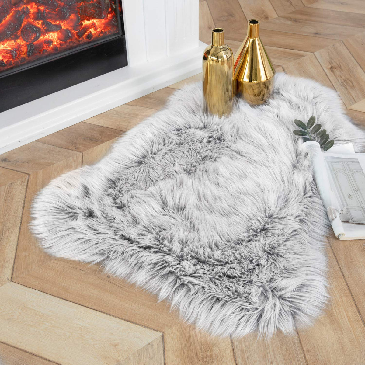Ashler Faux Fur Rug, White, 2 x 6 Ft, Machine Washable