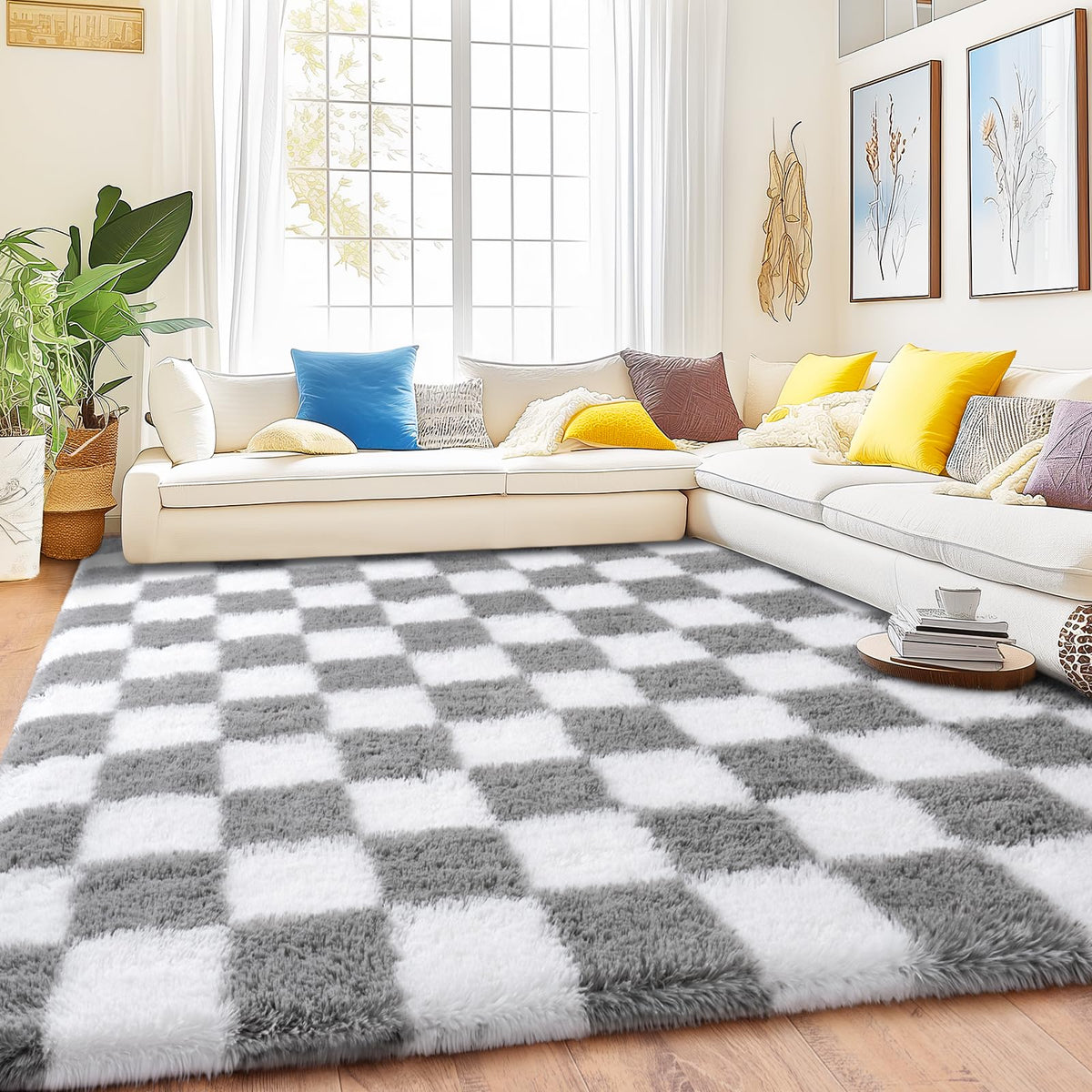 8x10 Area Rugs for Living Room, Large Ultra Fluffy Fuzzy Shag Rug for Bedroom, Modern Plush Soft High Pile Upgrade Non-Slip Carpet for Kids Girls and Boys Room Decor, Tie-Dyed Blue Grey