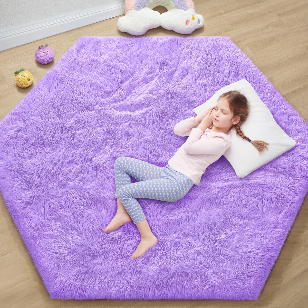EVOIONOS Pink Round Rug for Bedroom, 4x4 Ft Fluffy Soft Circle Area Rugs for Living Room, Plush Shaggy Circular Carpet for Indoor Floor Bedside Girls Nursery, Machine-Washable Home Decor Aesthetic