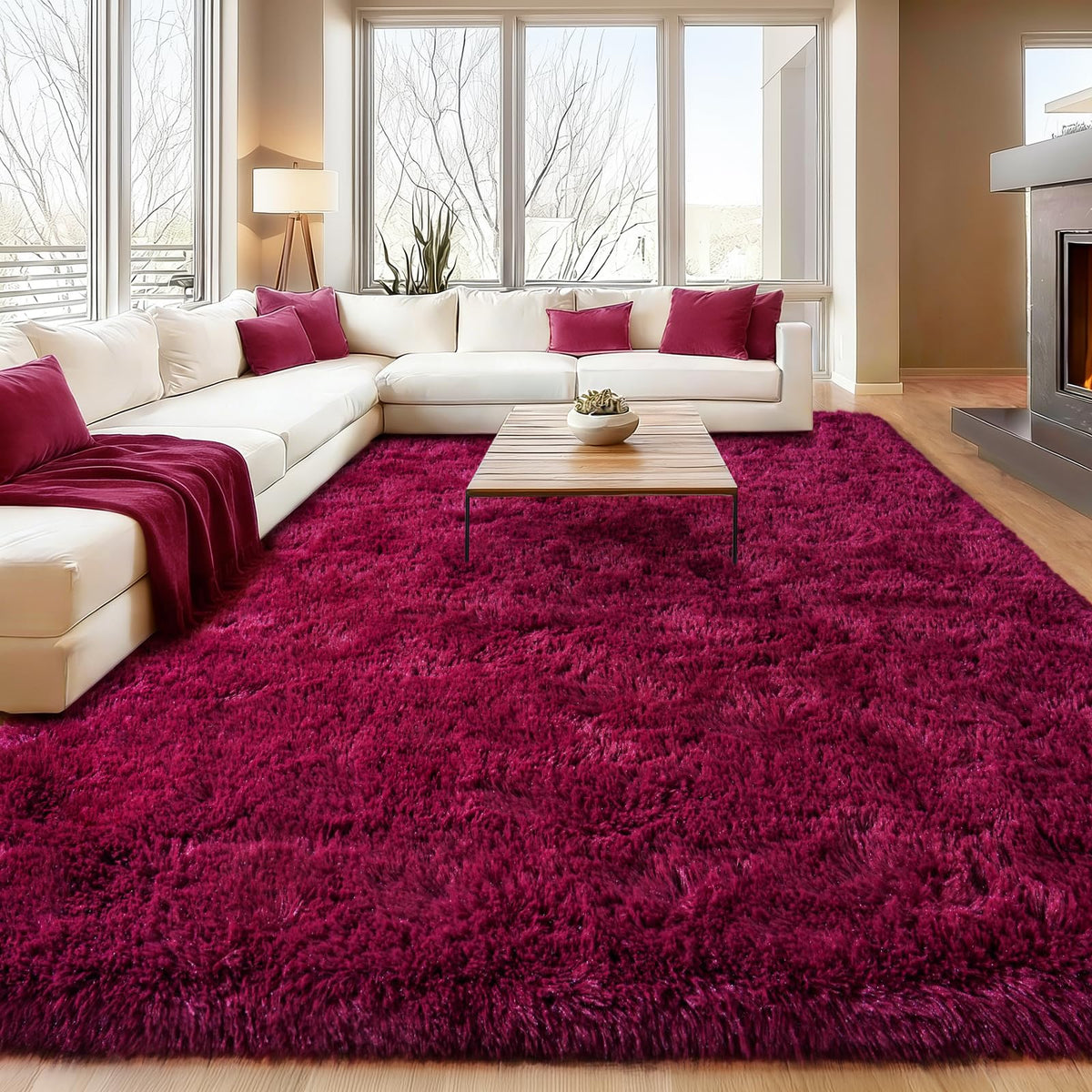 8x10Ft Soft Shaggy for Living Room, High Pile Fluffy Rugs Blush Area Rug