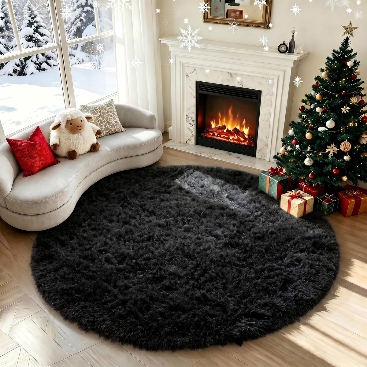 Pink Round Rug for Girls Bedroom 4Ft, Fluffy Shaggy Fuzzy Circle Area Rugs
