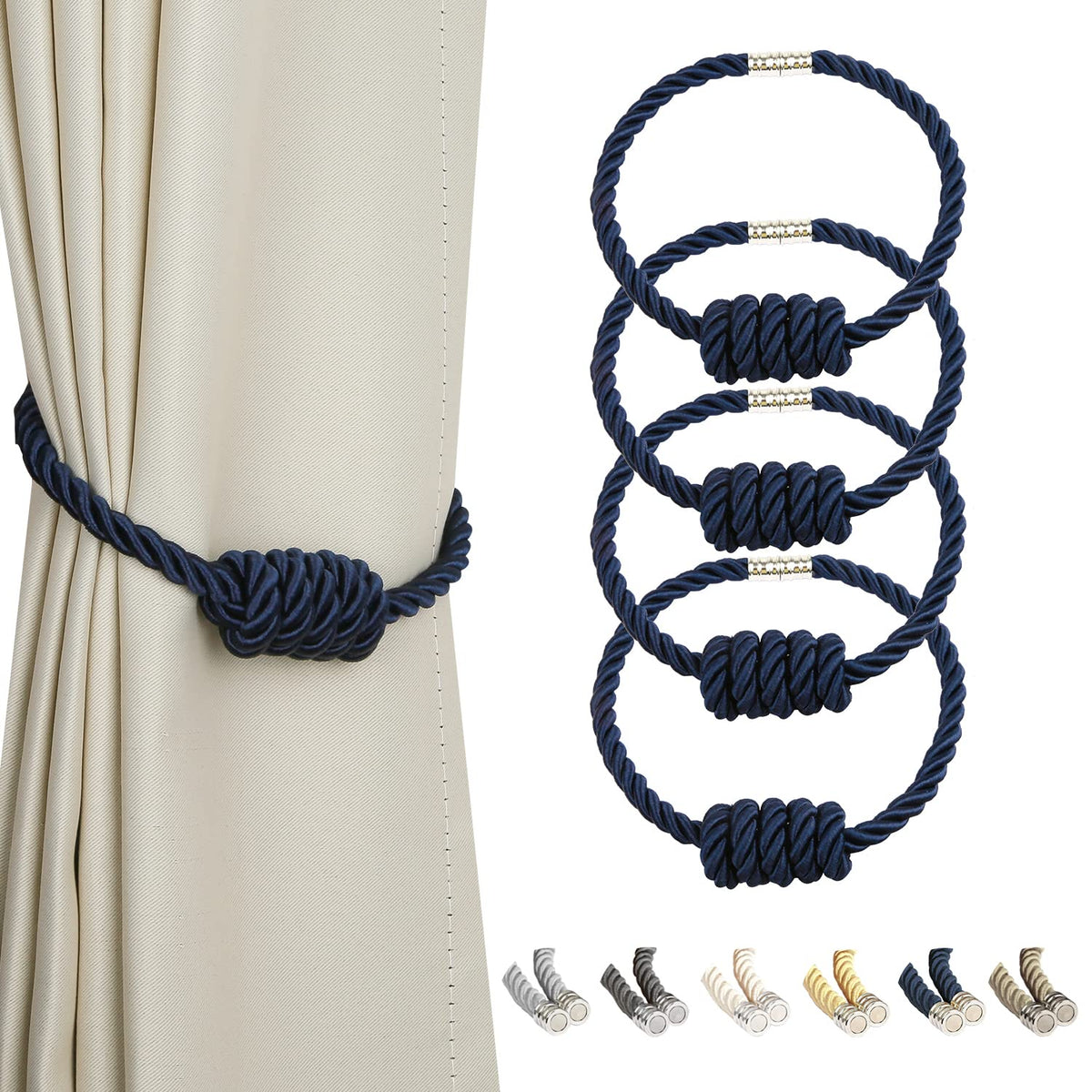 BEL AVENIR Magnetic Jute Curtain Tiebacks 2 Pack Hand-Woven Curtain Ties