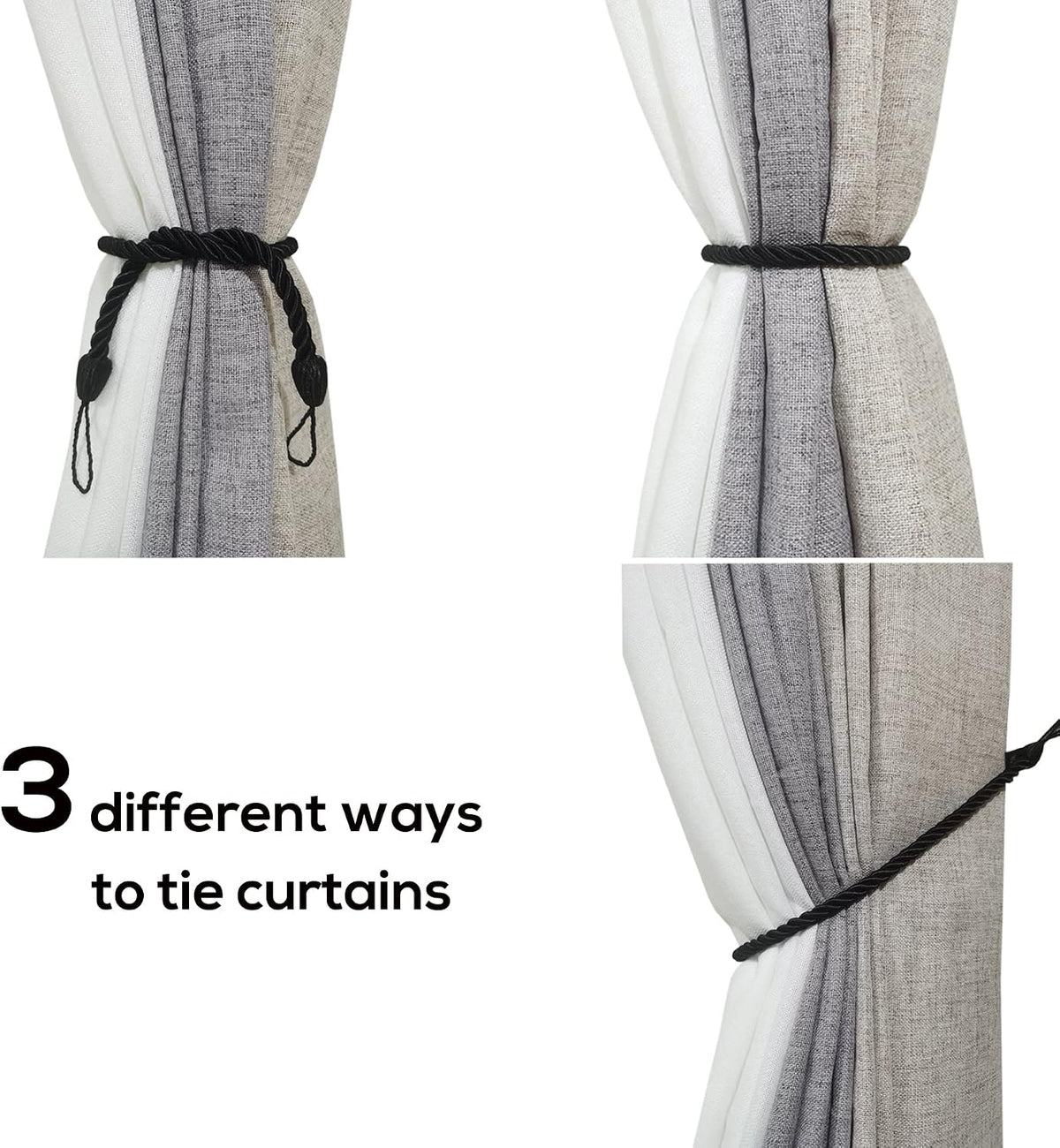 Curtain Tiebacks Ropes, Curtain Tie Backs Holdbacks Black 2 Pack