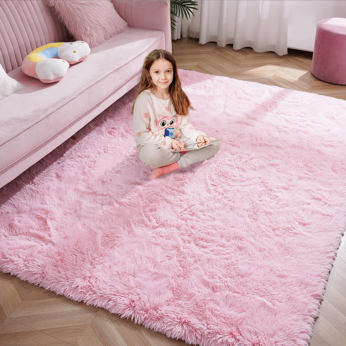 Softlife Dark Purple Area Rug for Bedroom, Fluffy Shag Plush 3x5 Rugs for Living Room Girls, Shaggy Throw Soft Fuzzy Small Kids Carpet for Dorm Bedside Ultra Cozy Non-Slip Indoor Decor