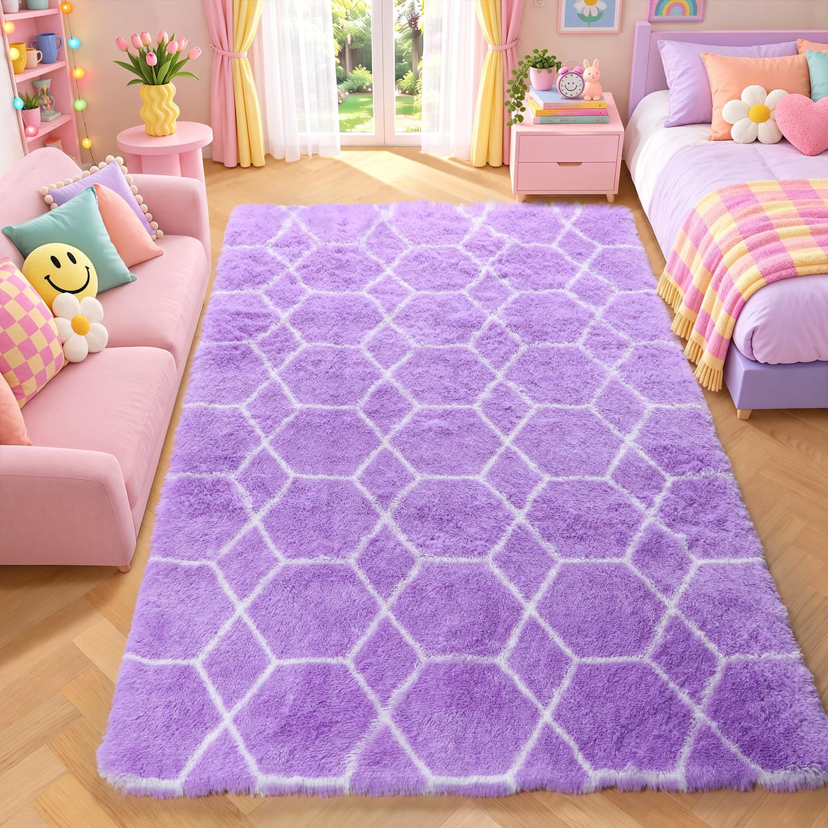 Light Pink Fluffy Round Rug Circle Area Rugs 4ft for Girls Kids Bedroom