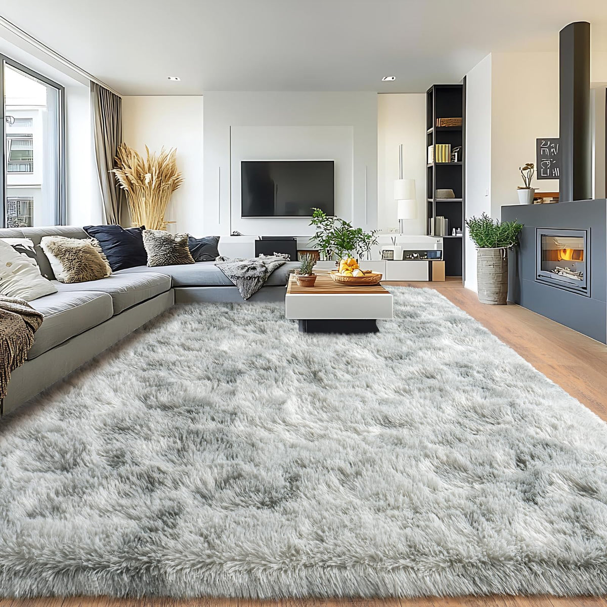 Pionblank 8x10 Rug for Living Room, Fluffy Large Area Rug, Cream White