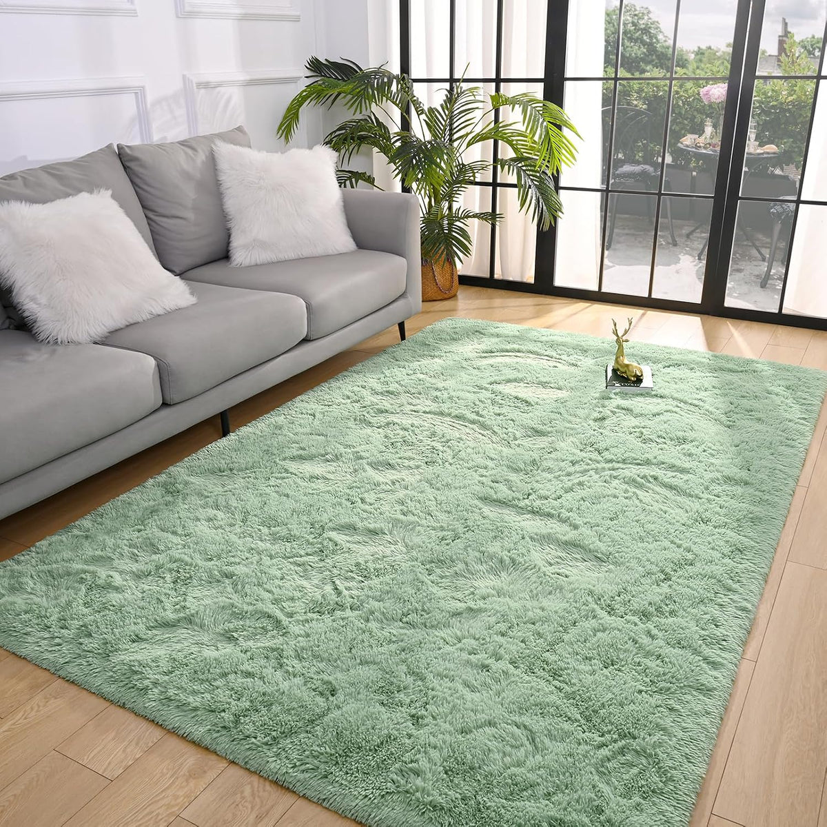 Pettop Fluffy Sage Green Rug for Bedroom Living Room, 6x9 Feet Super Soft Shaggy Plush Fuzzy Rugs for Girls Kids Boys, Non-Slip and Washable Rug for Nursery Classroom, Carpet for Rooms Decor