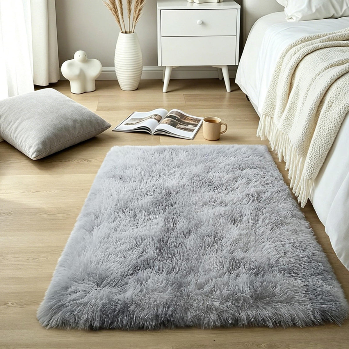 KICHOWUA 4x6 Fluffy Fuzzy Kids Shag Rainbow Rug for Girls Bedroom Playroom